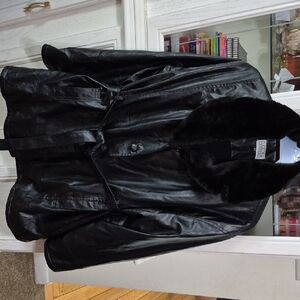 Daniel Laurent Black Leather Jacket with Fur Trim